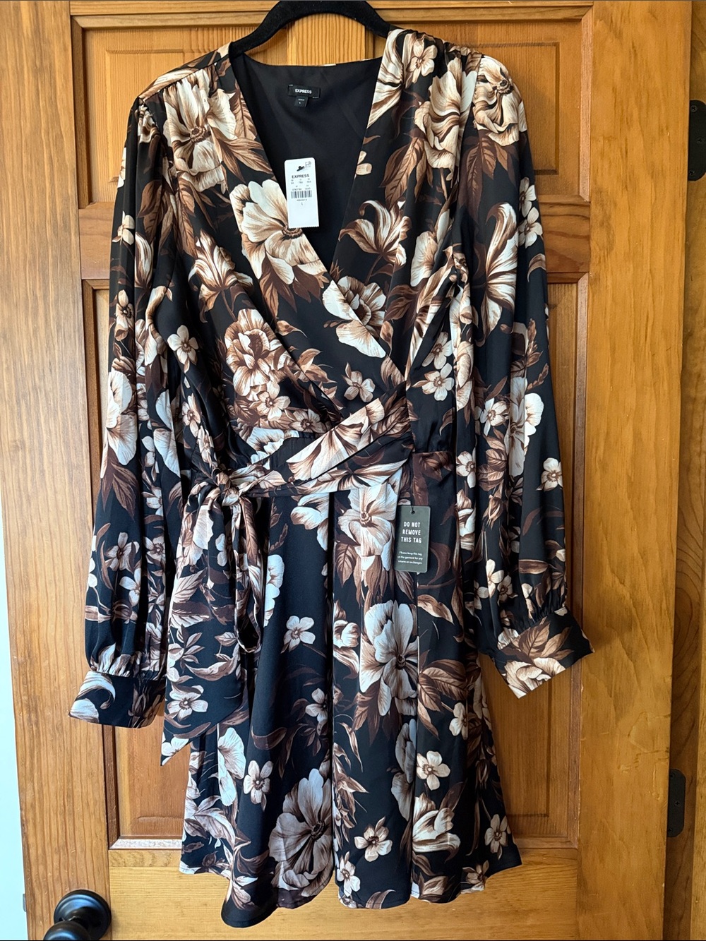 Express Black Floral Wrap Long Sleeve Dress
